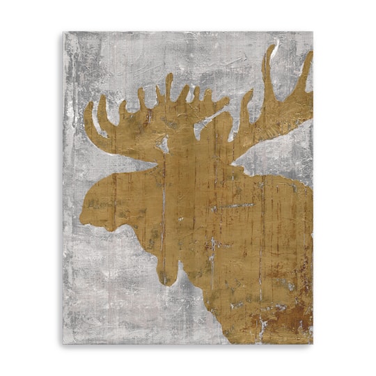 Rustic Lodge Animals Moose On Grey Canvas Giclee